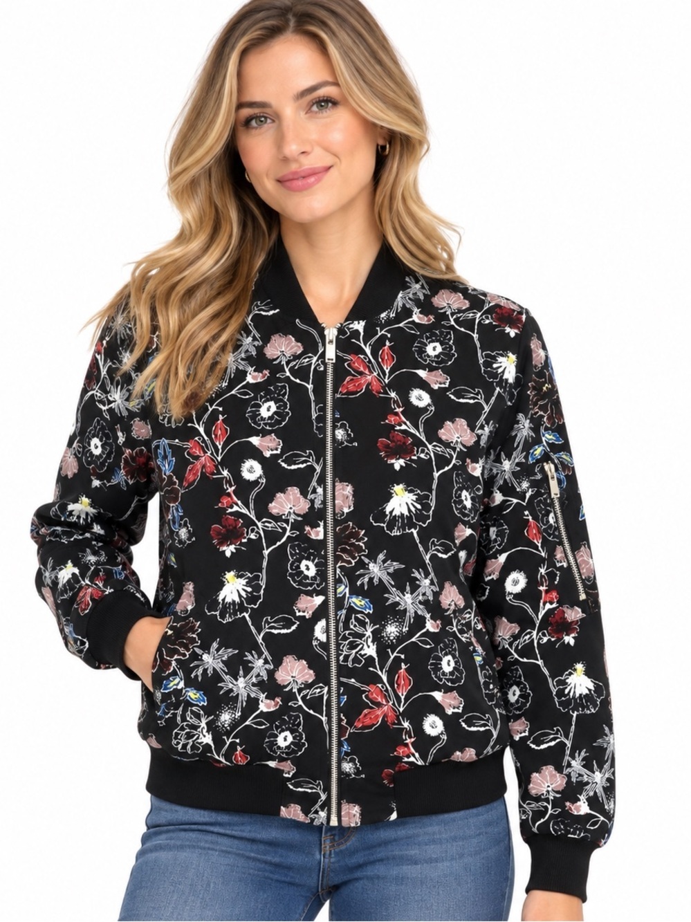 Philosophy Multicolor Floral Women's Bomber Jacket Oversized Layer Sz S Full Zip